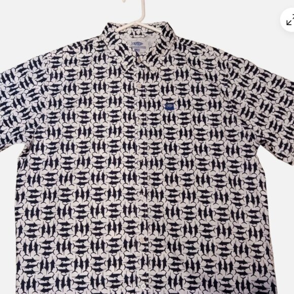 AFTCO Mens Fishing Shirt L Vented Short Sleeve Marlin Swordfish Button Down Fish - Picture 5 of 13
